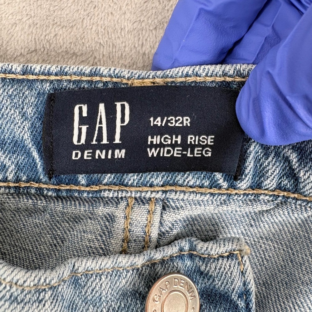 Gap Cargo Jeans Womens 14/32R (Fits 34x30) High Rise Light Wash Wide Leg Baggy - Picture 7 of 13